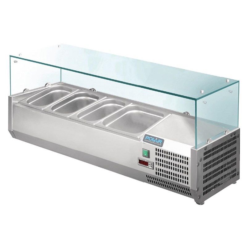 Polar koelvitrine - glas, 3x 1/3 GN + 1x 1/2 GN