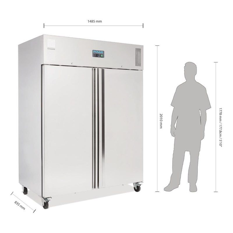 Polar RVS dubbeldeurs koelkast - 1300 liter - U634