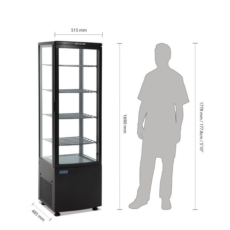 Polar koelvitrine - zwart, gebogen glas, 235 liter
