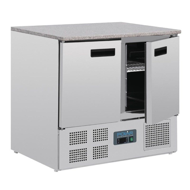 Polar 2-deurs gekoelde werkbank met marmeren blad 240 liter