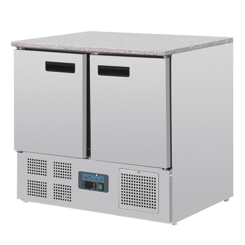 Polar 2-deurs gekoelde werkbank met marmeren blad 240 liter