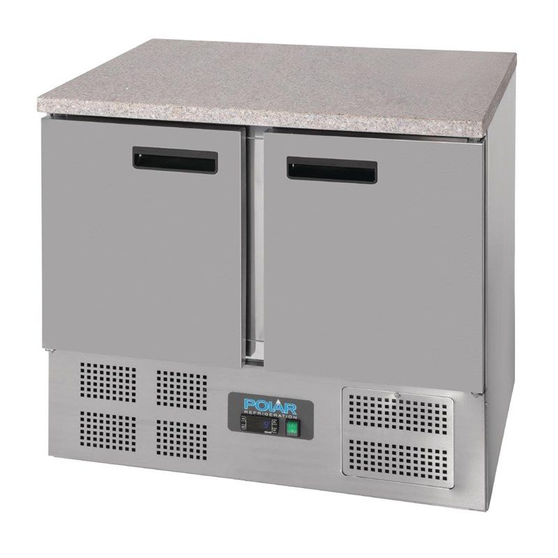 Polar 2-deurs gekoelde werkbank met marmeren blad 240 liter