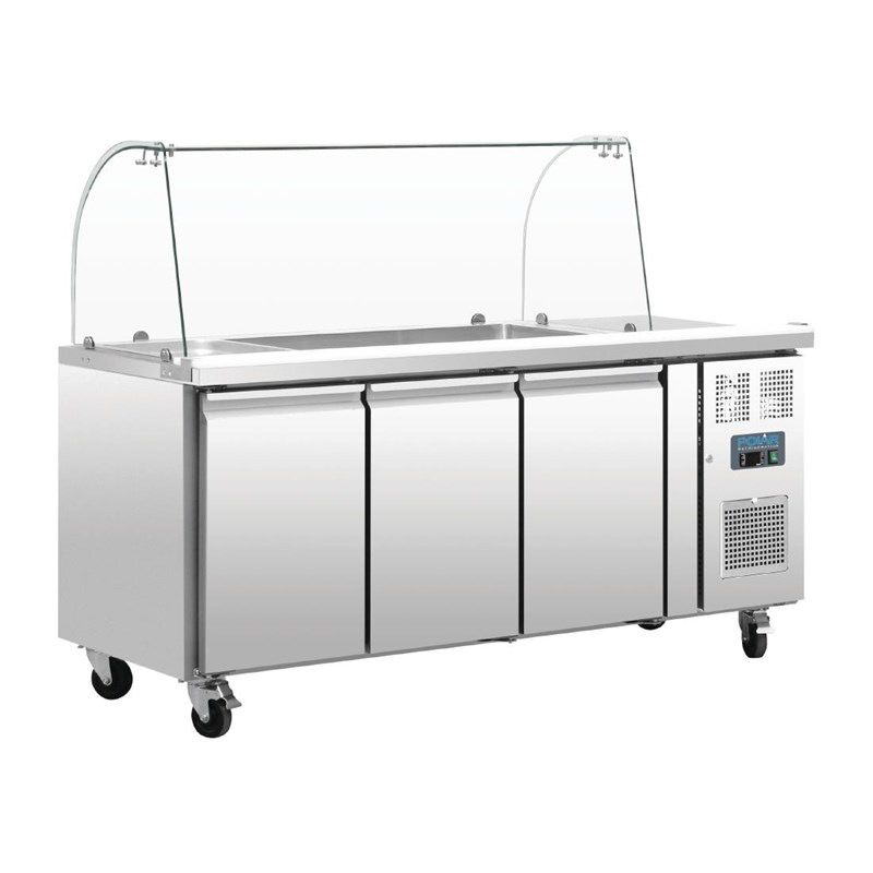 Polar RVS saladette - CT394 - 3 deuren - glasopbouw
