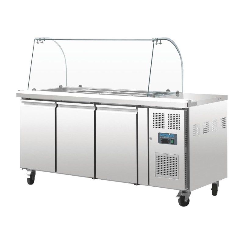 Polar RVS saladette - CT394 - 3 deuren - glasopbouw