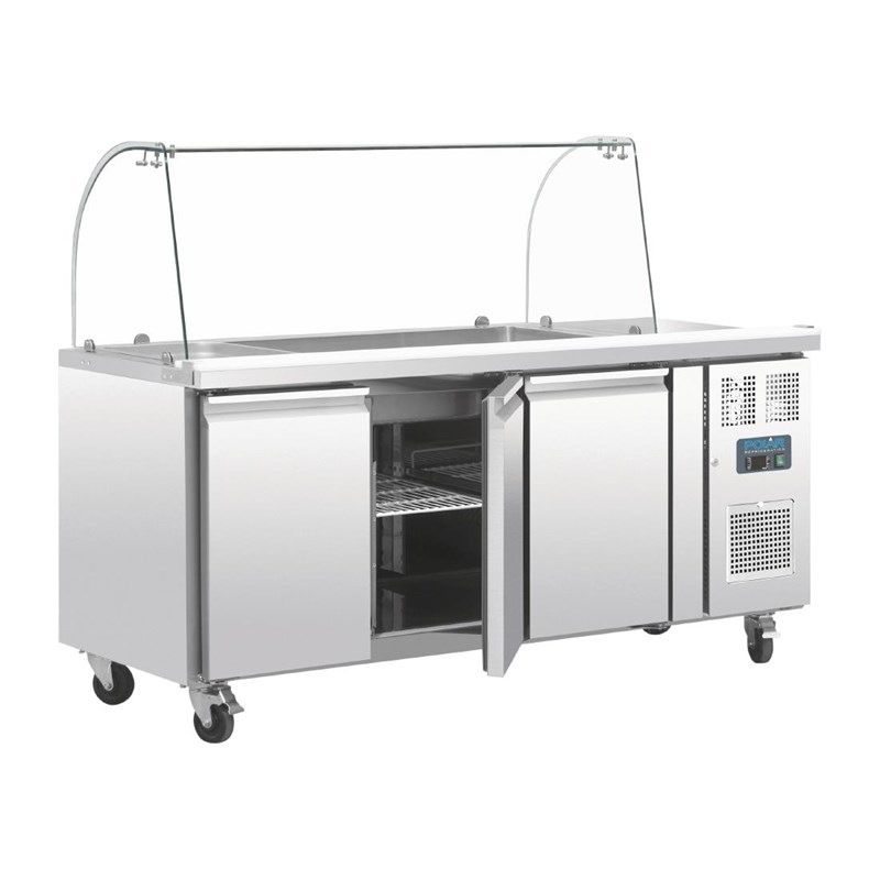 Polar RVS saladette - CT394 - 3 deuren - glasopbouw