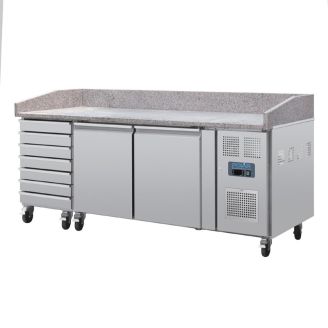 Polar RVS pizzawerkbank - CT423 - 2 deuren, deeglades - marmerblad