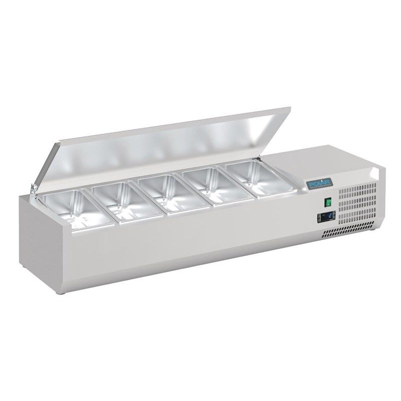 Polar G-serie opzetkoelvitrine met deksel 5x GN 1/4