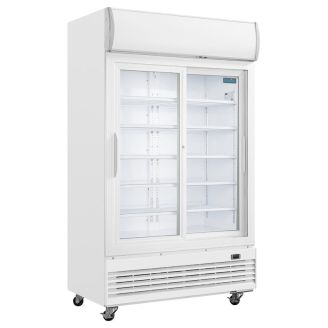 Polar G-serie tweedeurs displaykoeling met lichtbak 950L schuifdeuren
