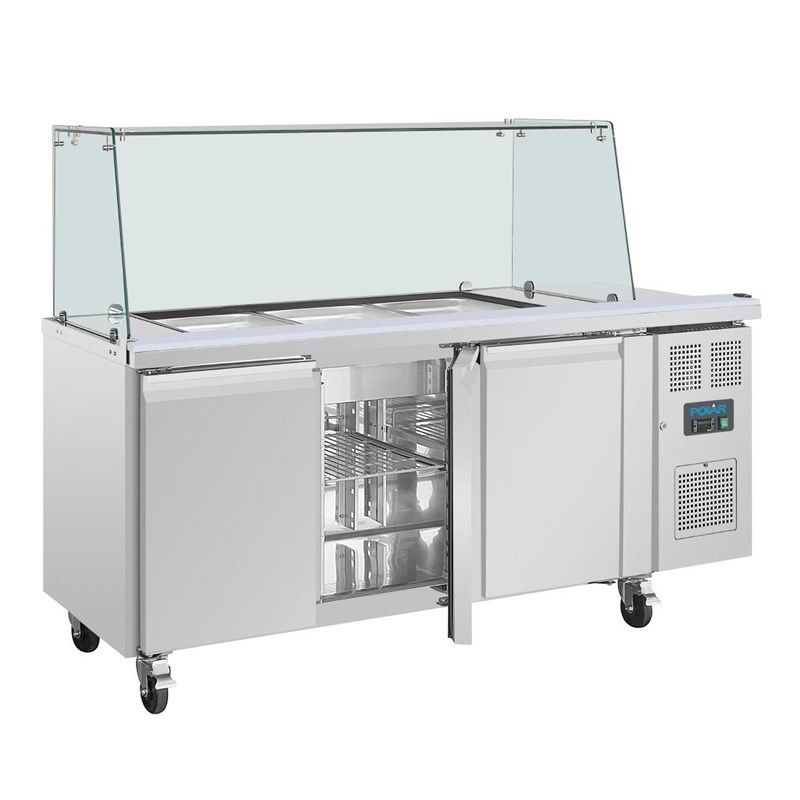 Polar U-serie driedeurs saladette UA018 met vierkant kuchscherm