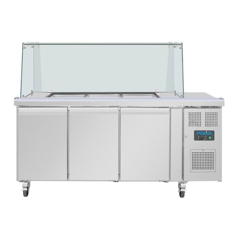 Polar U-serie driedeurs saladette UA018 met vierkant kuchscherm