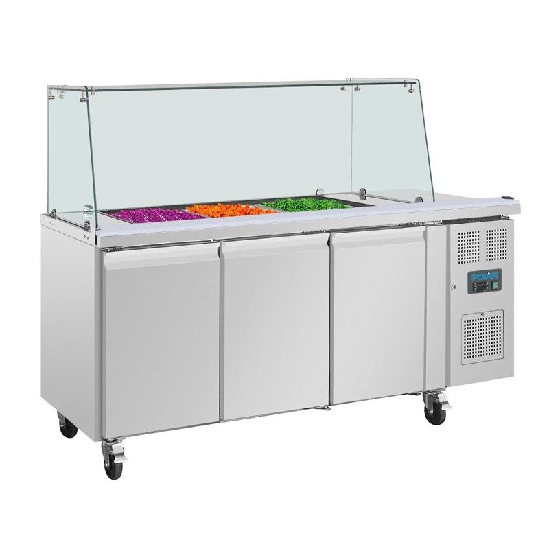 Polar U-serie driedeurs saladette UA018 met vierkant kuchscherm