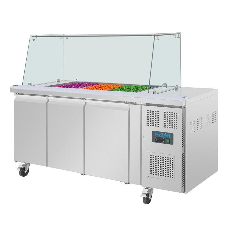 Polar U-serie driedeurs saladette UA018 met vierkant kuchscherm