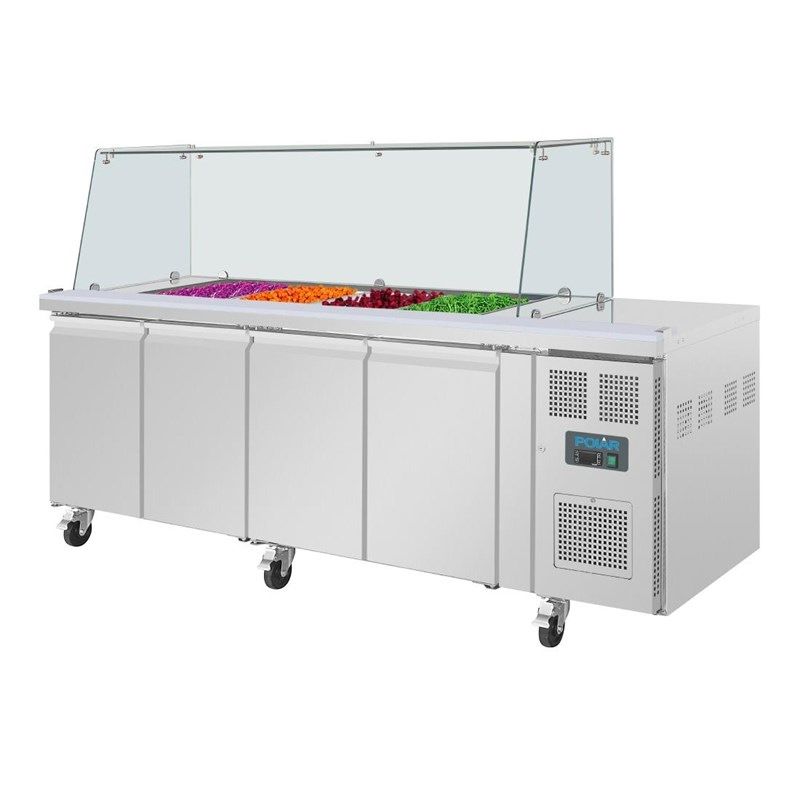 Polar U-serie vierdeurs saladette UA019 met vierkant kuchscherm