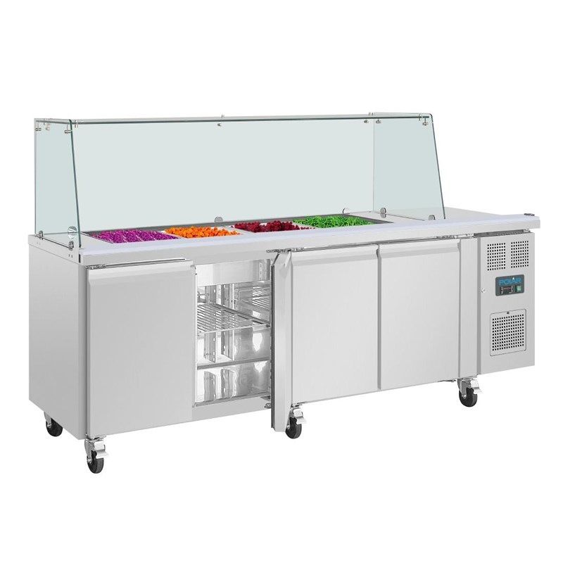 Polar U-serie vierdeurs saladette UA019 met vierkant kuchscherm