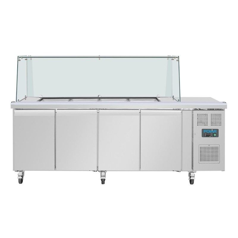 Polar U-serie vierdeurs saladette UA019 met vierkant kuchscherm