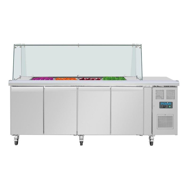 Polar U-serie vierdeurs saladette UA019 met vierkant kuchscherm