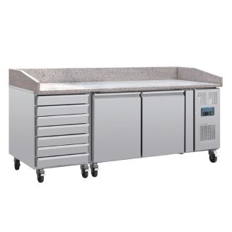 Polar RVS pizzawerkbank - CT423 - 2 deuren, deeglades - marmerblad