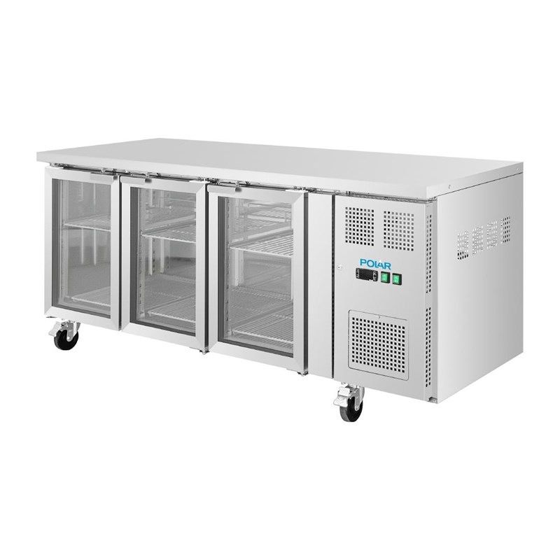 Polar U-serie 3-deurs koelwerkbank met glazen deuren - UA069 - 302L