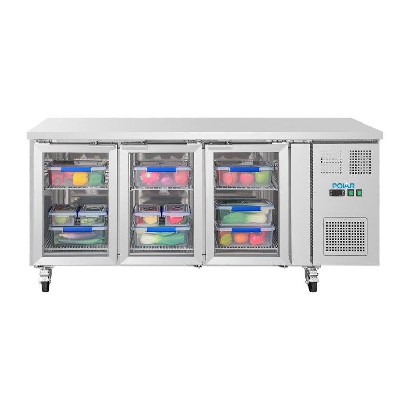 Polar U-serie 3-deurs koelwerkbank met glazen deuren - UA069 - 302L